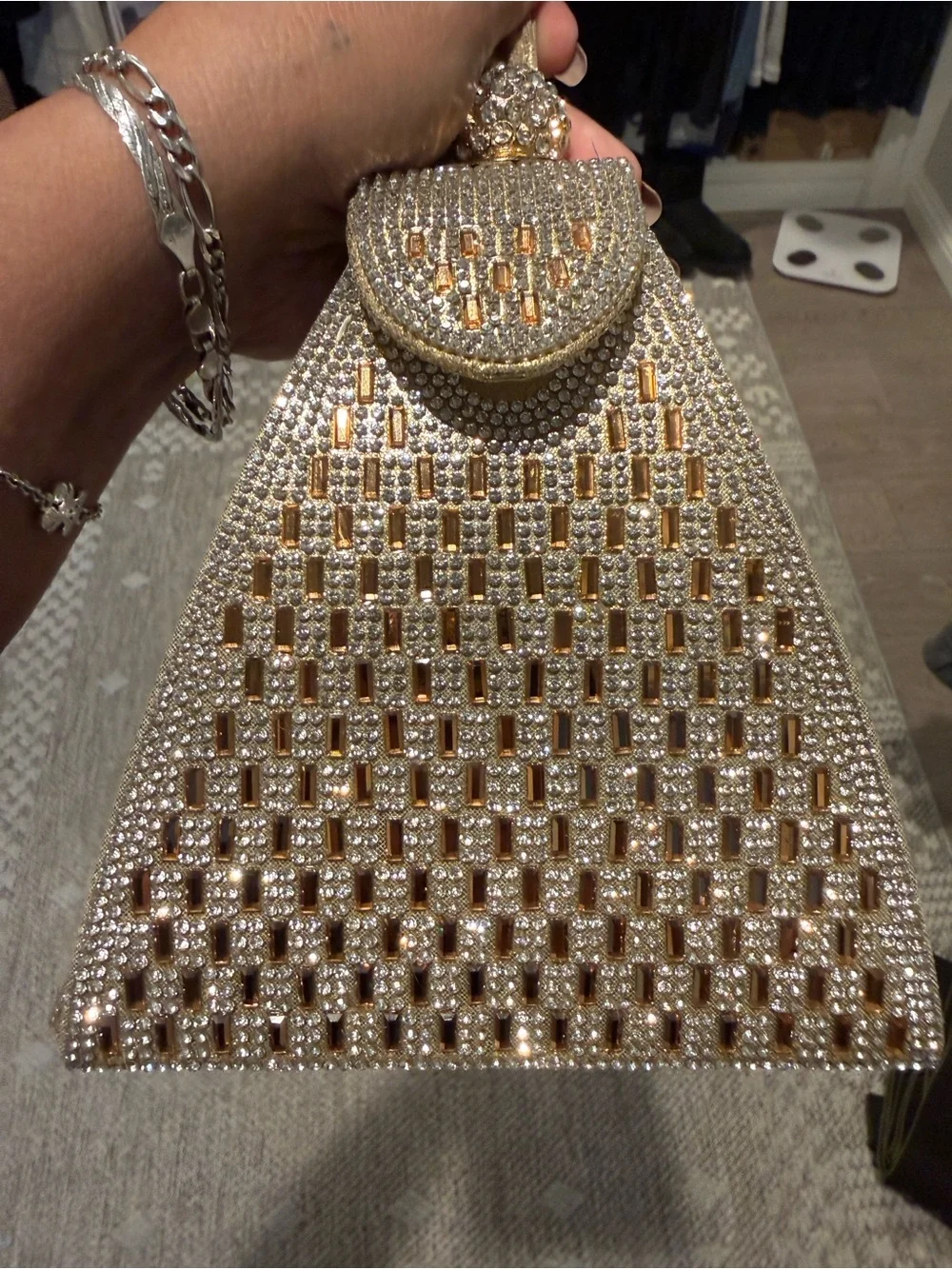 Crystal Embellished Gold Evening Bag